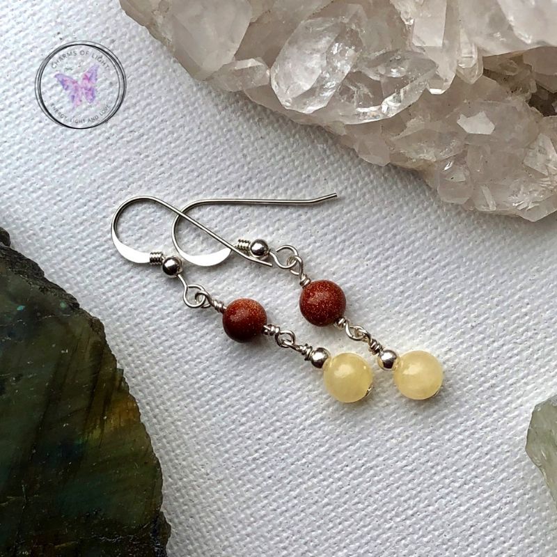 Goldstone & Yellow Calcite Silver Earrings